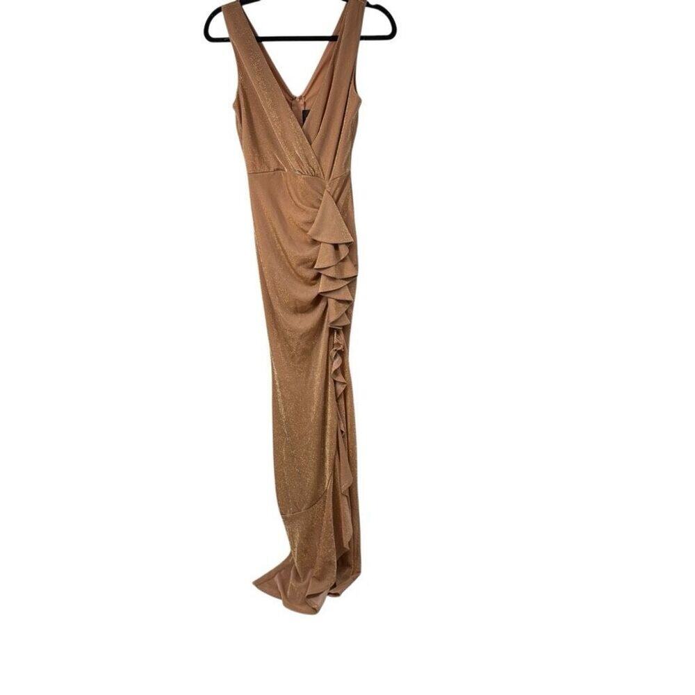 Soho‎ Gold Sparkle Deep V Neck High Slight Cocktail Dress Ruffle Detail XS